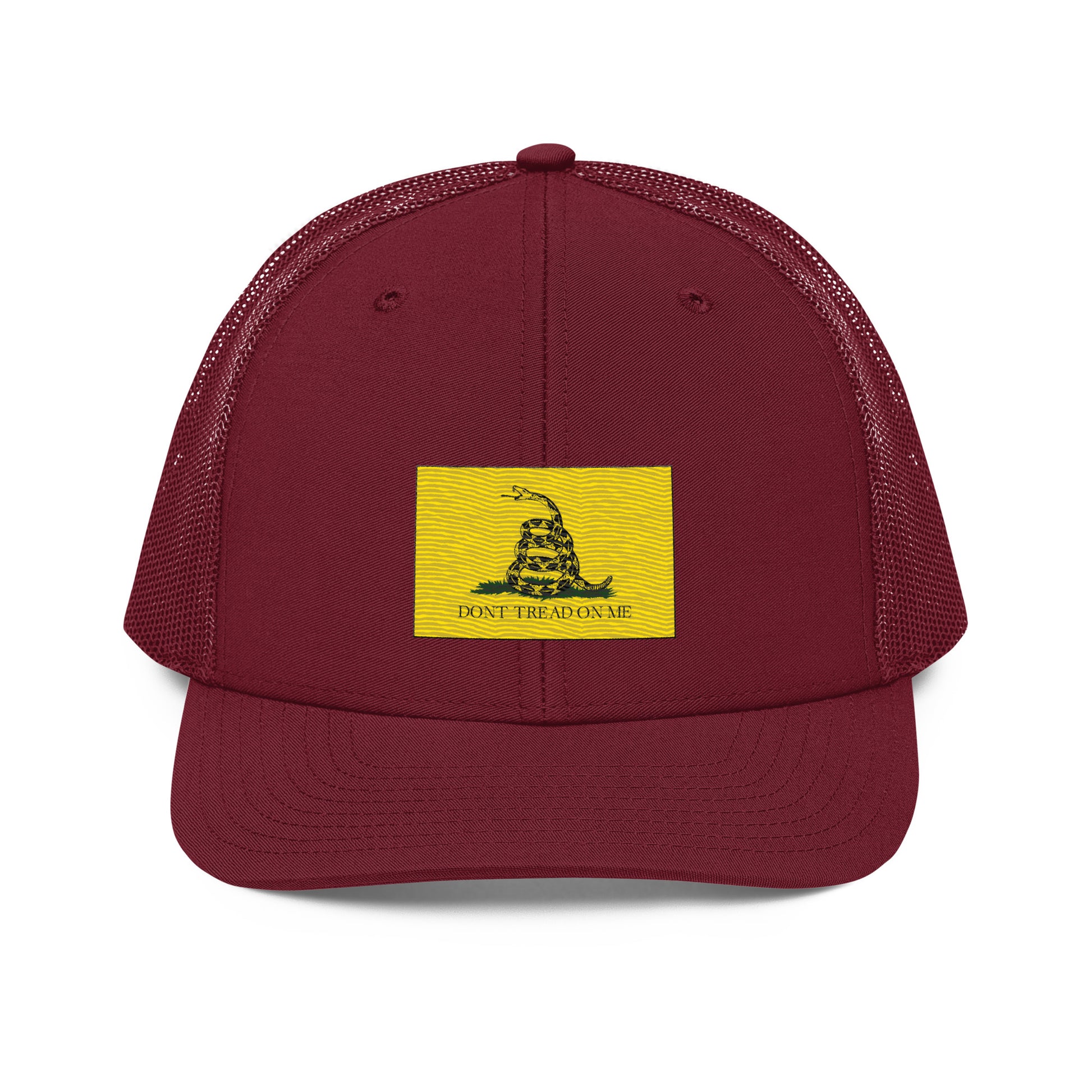 Embroidered "Don't Tread on Me" Gadsden Flag | Snapback Trucker Cap | Richardson 112 Richardson 112 Gun Beaver Cardinal  