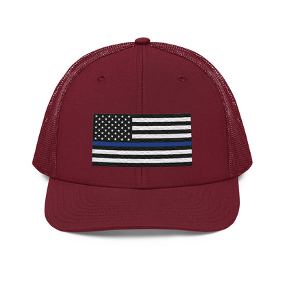 Embroidered Thin Blue Line Flag | Snapback Trucker Cap | Richardson 112 Richardson 112 Gun Beaver Cardinal  