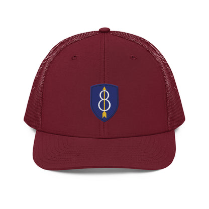 Embroidered 8th Infantry Division Insignia ("Pathfinder") | Snapback Trucker Cap | Richardson 112 Richardson 112 Gun Beaver Cardinal  