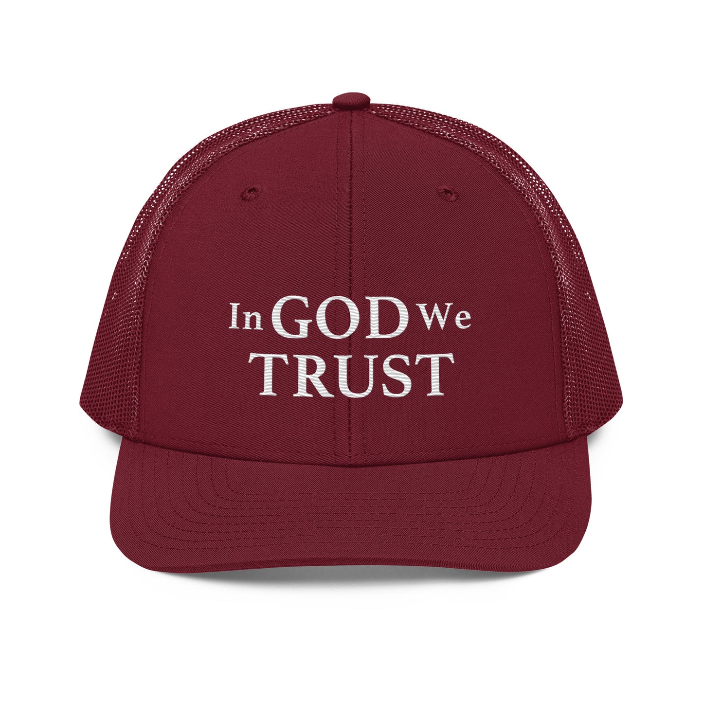 Embroidered "In God We Trust" | Snapback Trucker Cap | Richardson 112 Richardson 112 Gun Beaver Cardinal  