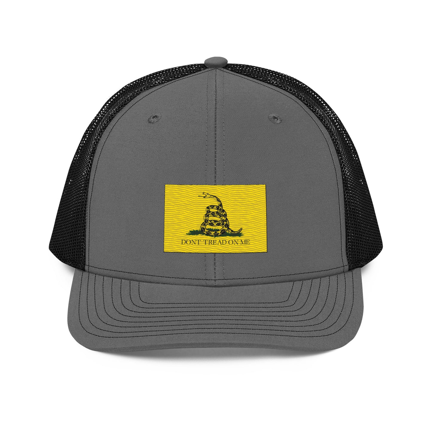 Embroidered "Don't Tread on Me" Gadsden Flag | Snapback Trucker Cap | Richardson 112 Richardson 112 Gun Beaver Charcoal/Black  