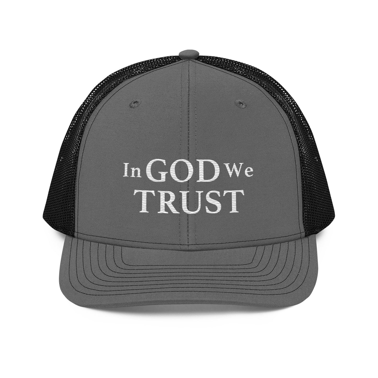 Embroidered "In God We Trust" | Snapback Trucker Cap | Richardson 112 Richardson 112 Gun Beaver Charcoal/Black  