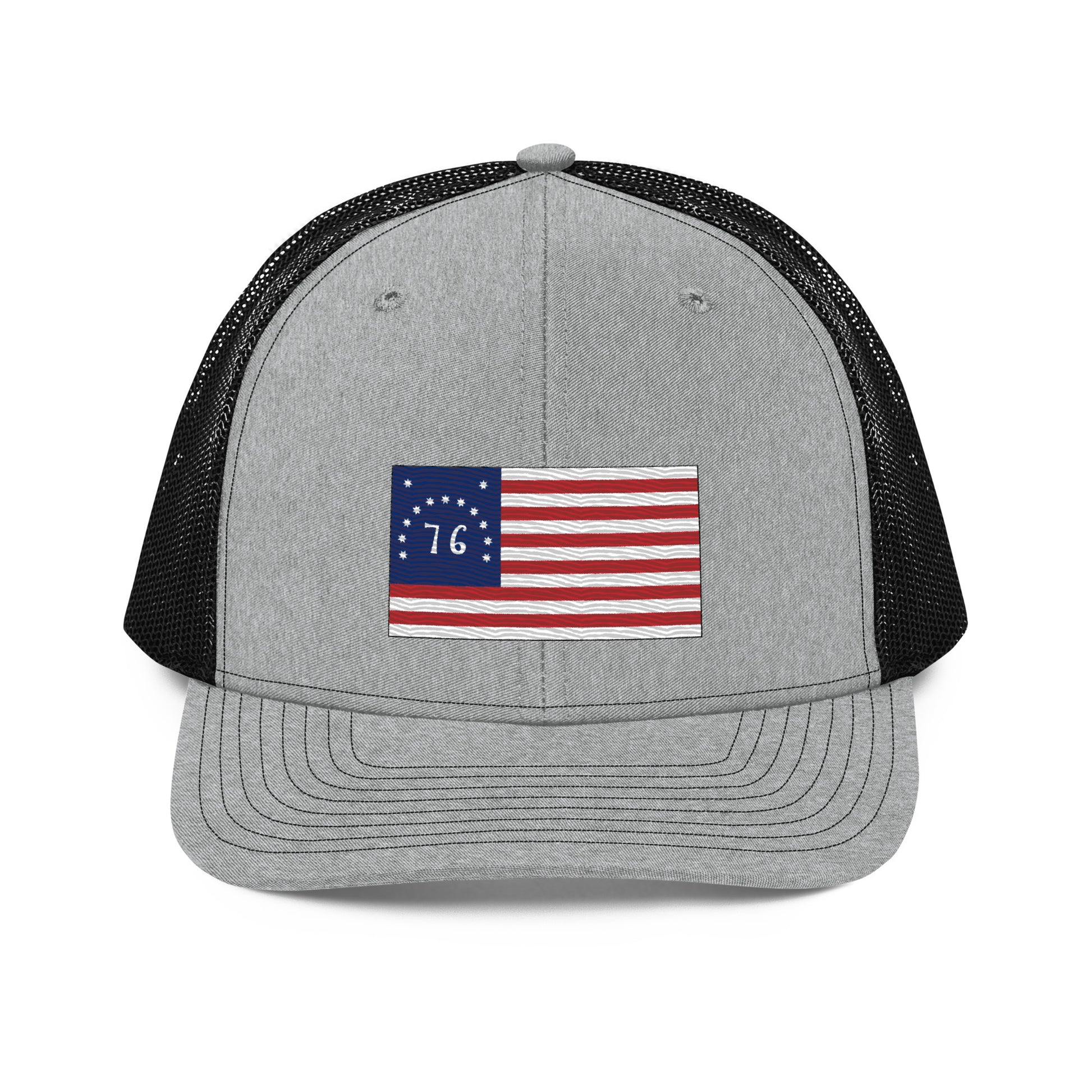 Embroidered Bennington Flag | Snapback Trucker Cap | Richardson 112 Richardson 112 Gun Beaver Heather Grey / Black  