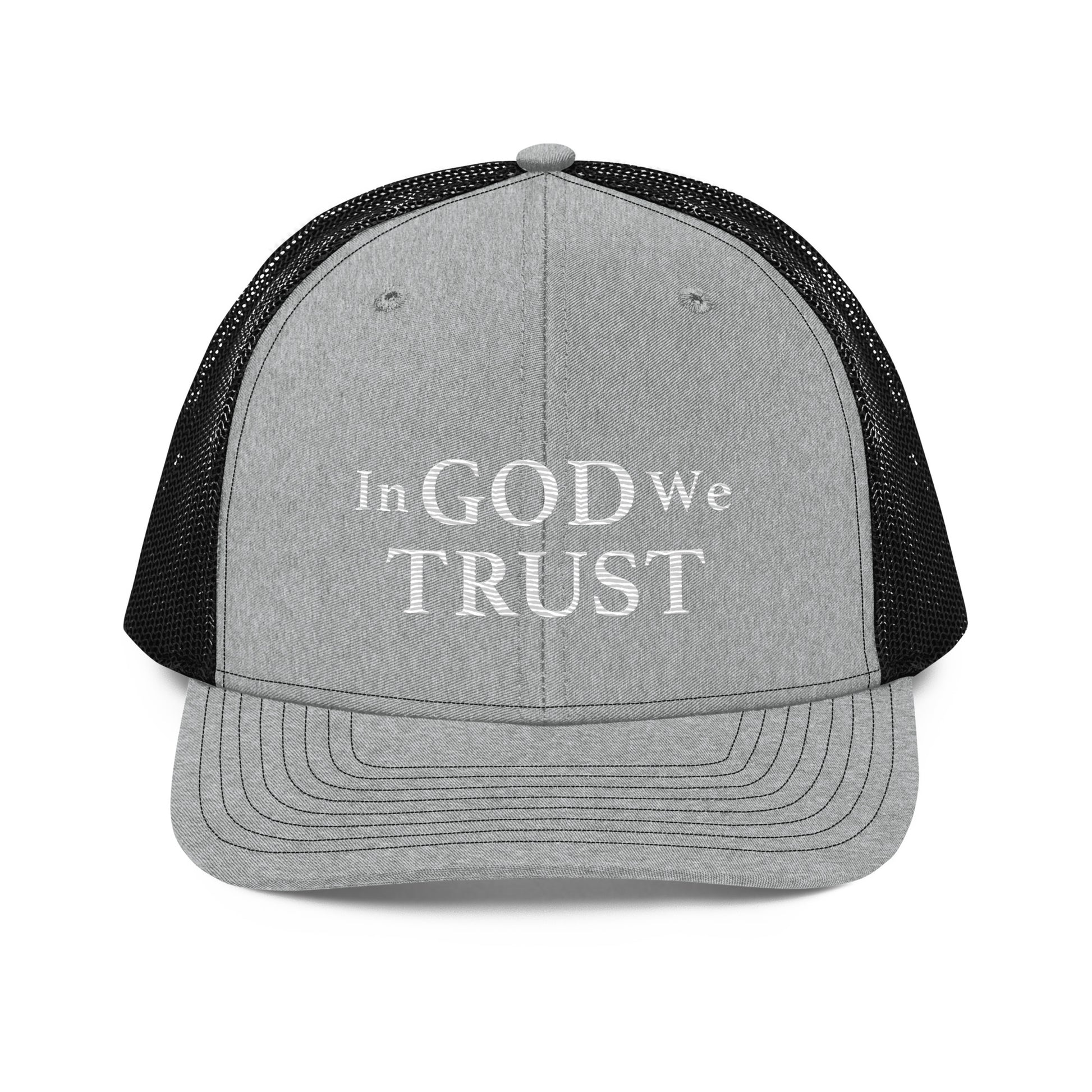 Embroidered "In God We Trust" | Snapback Trucker Cap | Richardson 112 Richardson 112 Gun Beaver Heather Grey / Black  