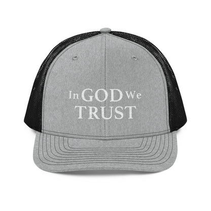 Embroidered "In God We Trust" | Snapback Trucker Cap | Richardson 112 Richardson 112 Gun Beaver Heather Grey / Black  