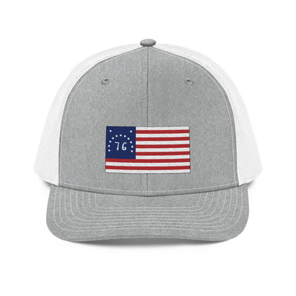 Embroidered Bennington Flag | Snapback Trucker Cap | Richardson 112 Richardson 112 Gun Beaver Heather Grey/White  