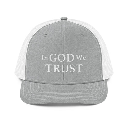 Embroidered "In God We Trust" | Snapback Trucker Cap | Richardson 112 Richardson 112 Gun Beaver Heather Grey/White  