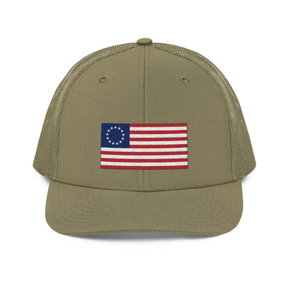 Embroidered Betsy Ross Flag | Snapback Trucker Cap | Richardson 112 Richardson 112 Gun Beaver Loden  