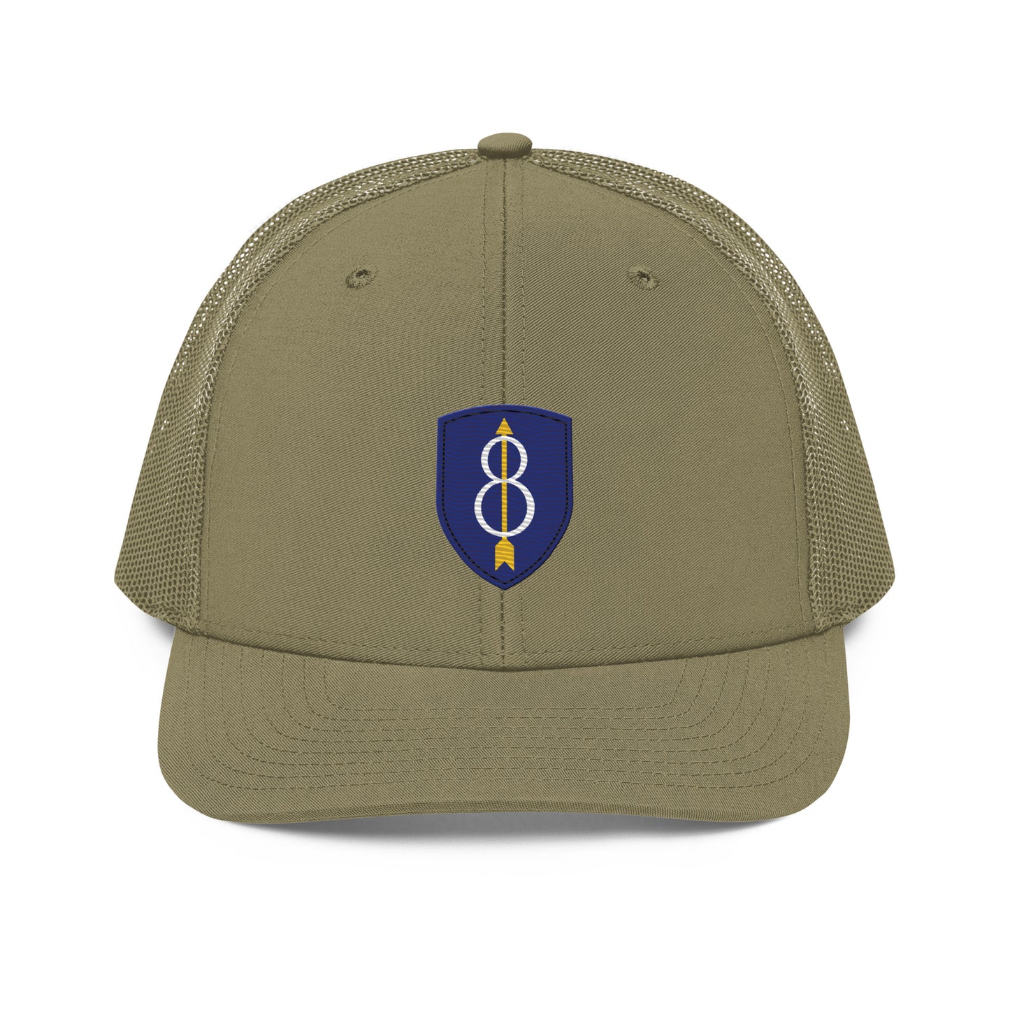 Embroidered 8th Infantry Division Insignia ("Pathfinder") | Snapback Trucker Cap | Richardson 112 Richardson 112 Gun Beaver Loden  