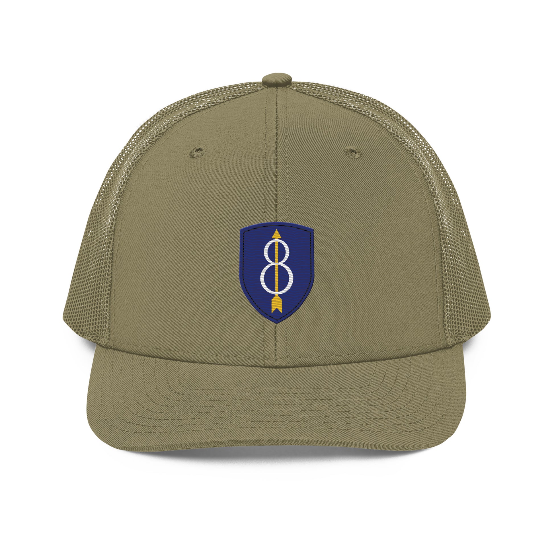 Embroidered 8th Infantry Division Insignia ("Pathfinder") | Snapback Trucker Cap | Richardson 112 Richardson 112 Gun Beaver Loden  