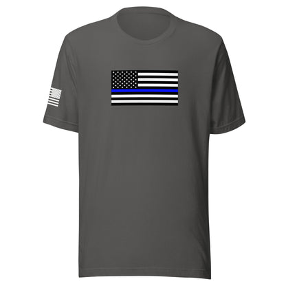 Thin Blue Line Flag | Short Sleeve Jersey T-Shirt | Bella + Canvas T-Shirt Gun Beaver Asphalt S 