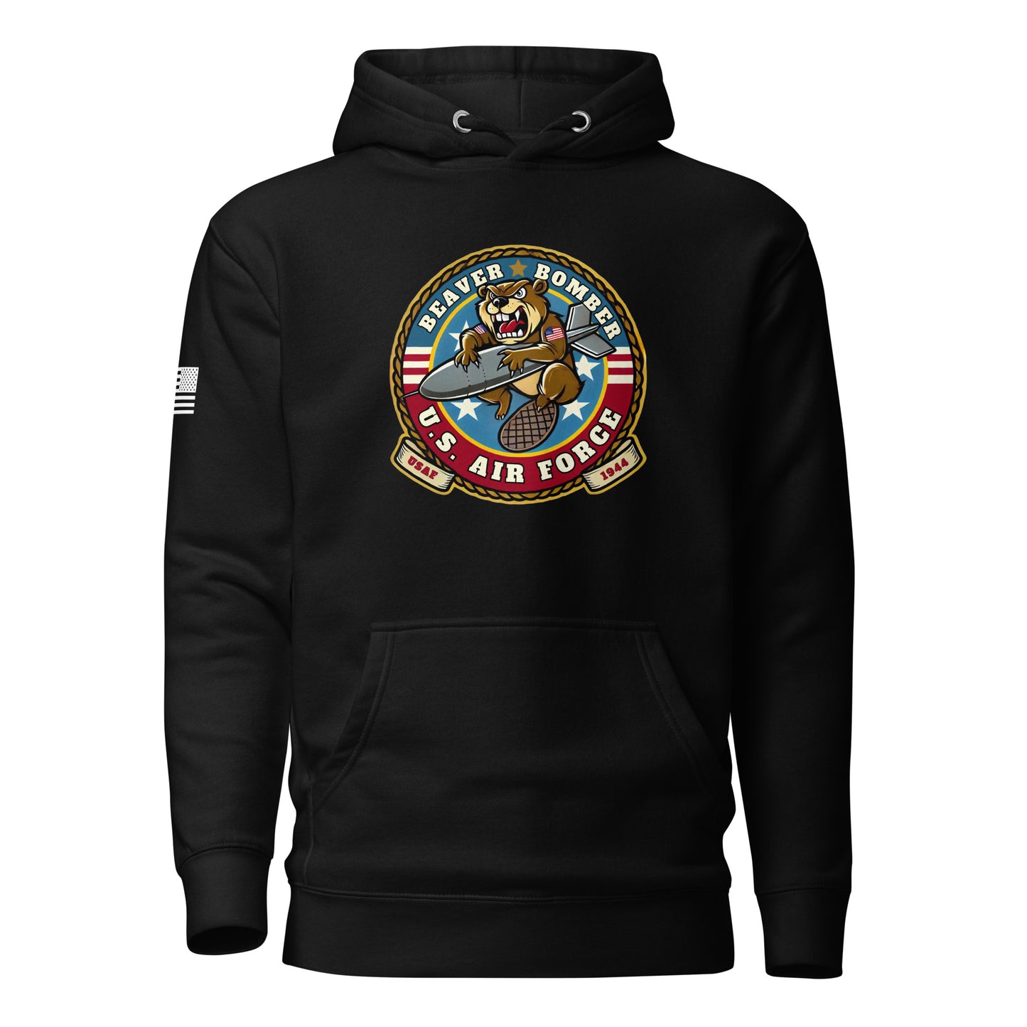 Gun Beaver Bomber Insignia | Premium Cotton Hoodie Cotton Hoodie Gun Beaver Black S 