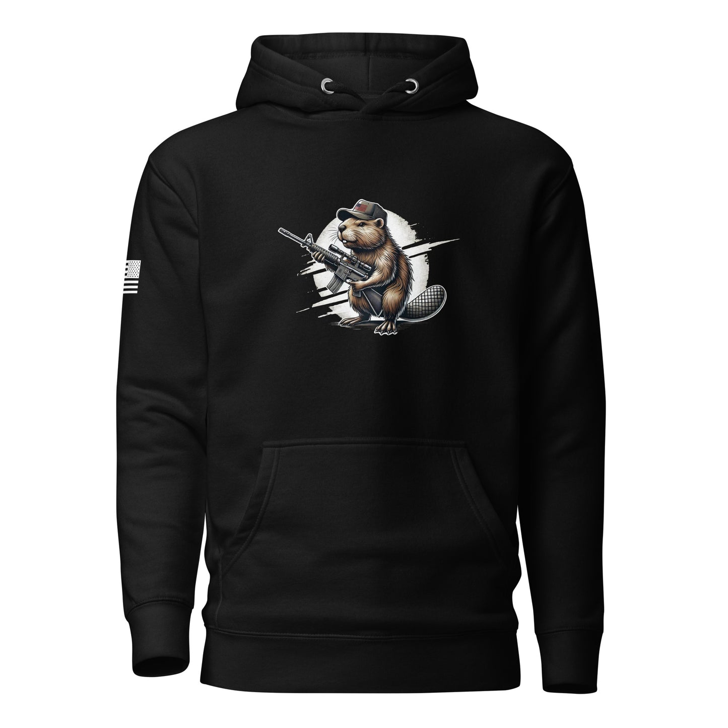 Patriotic Gun Beaver | Premium Cotton Hoodie Cotton Hoodie Gun Beaver Black S 