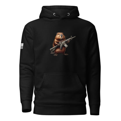 Gun Beaver Clutching Rifle | Premium Cotton Hoodie Cotton Hoodie Gun Beaver Black S 