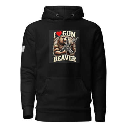 I Love Gun Beaver | Premium Cotton Hoodie Cotton Hoodie Gun Beaver Black S 