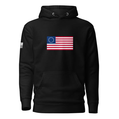 Betsy Ross Flag | Premium Cotton Hoodie Cotton Hoodie Gun Beaver Black S 