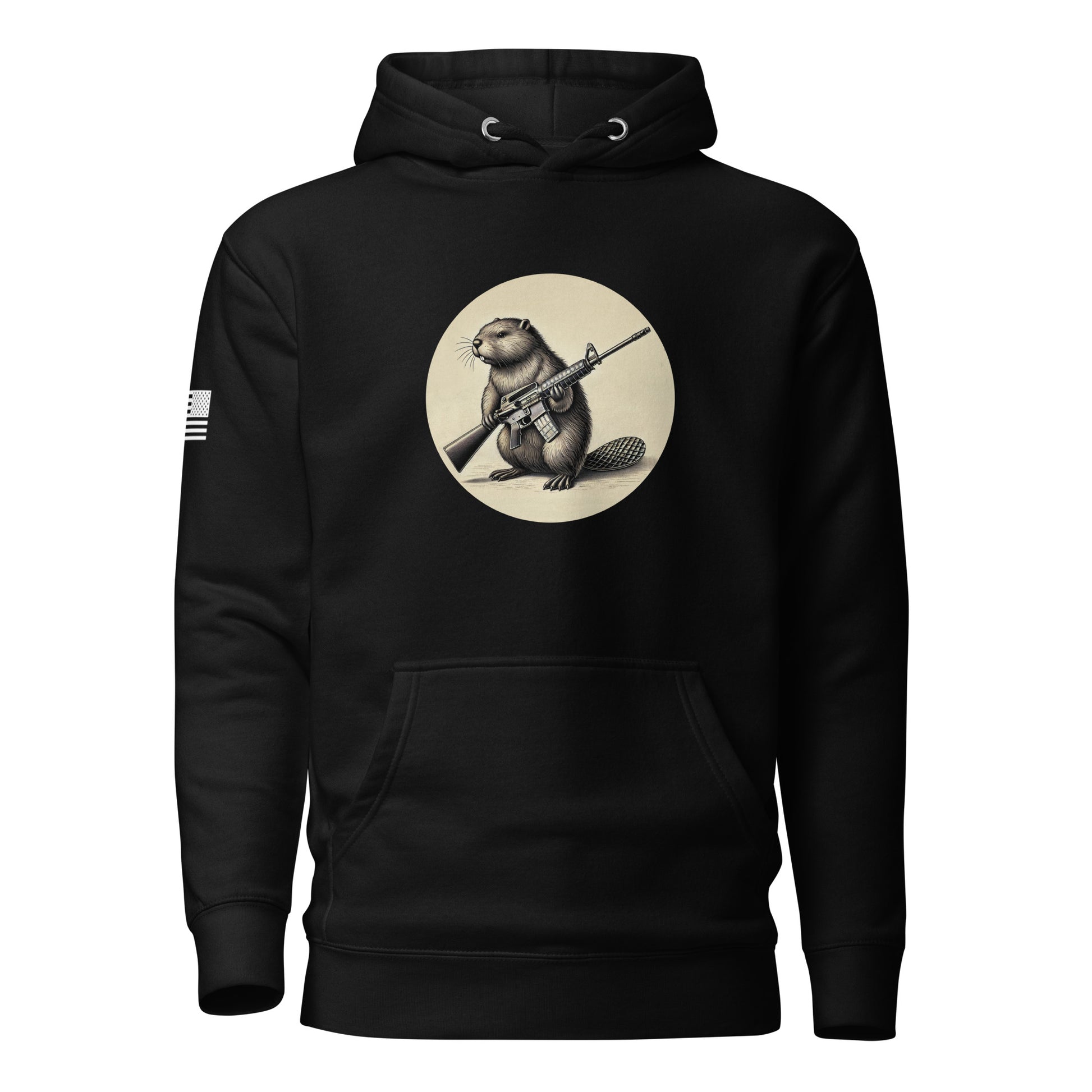 Strapped Beaver | Premium Cotton Hoodie Cotton Hoodie Gun Beaver Black S 