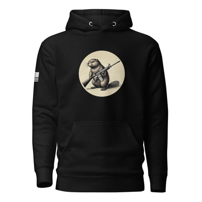 Strapped Beaver | Premium Cotton Hoodie Cotton Hoodie Gun Beaver Black S 