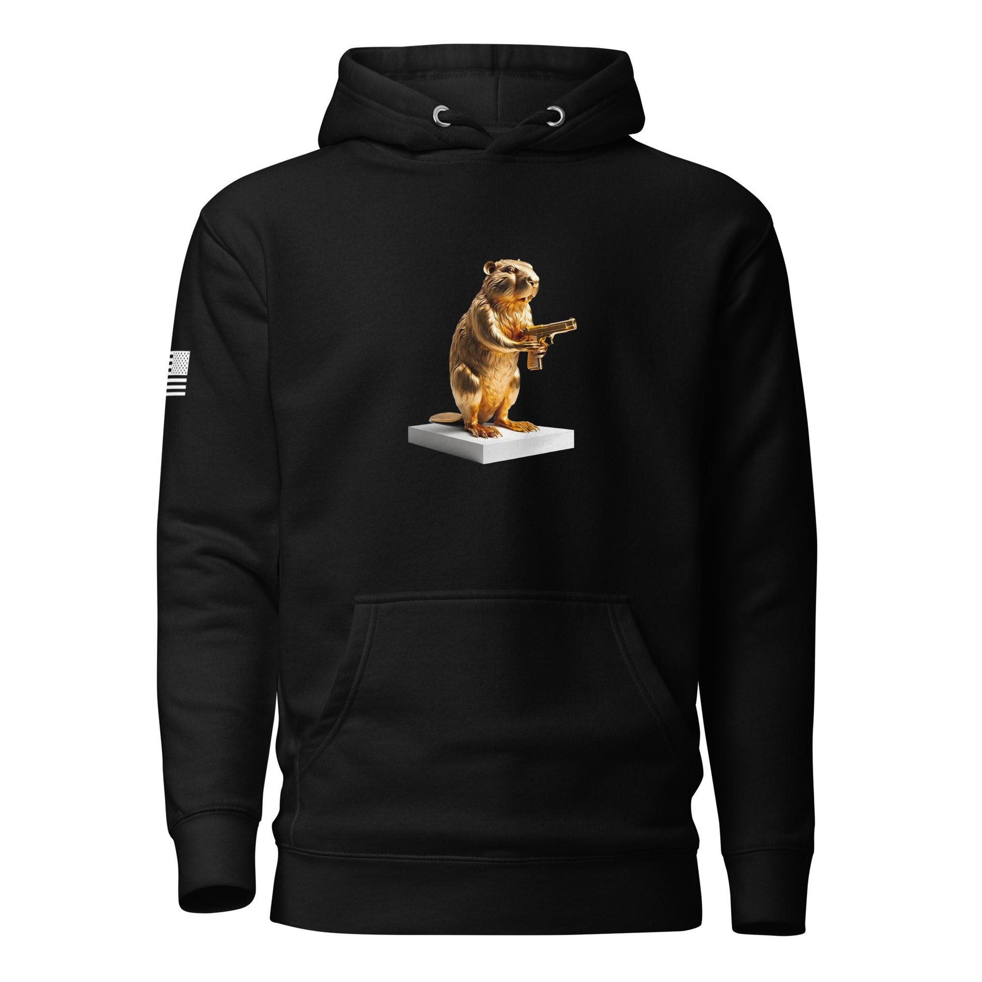 Golden Gun Beaver Trophy | Premium Cotton Hoodie Cotton Hoodie Gun Beaver Black S 