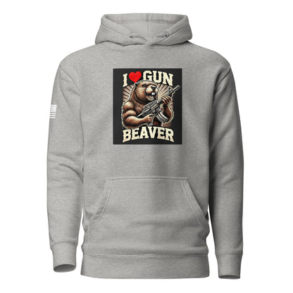 I Love Gun Beaver | Premium Cotton Hoodie Cotton Hoodie Gun Beaver Carbon Grey S 