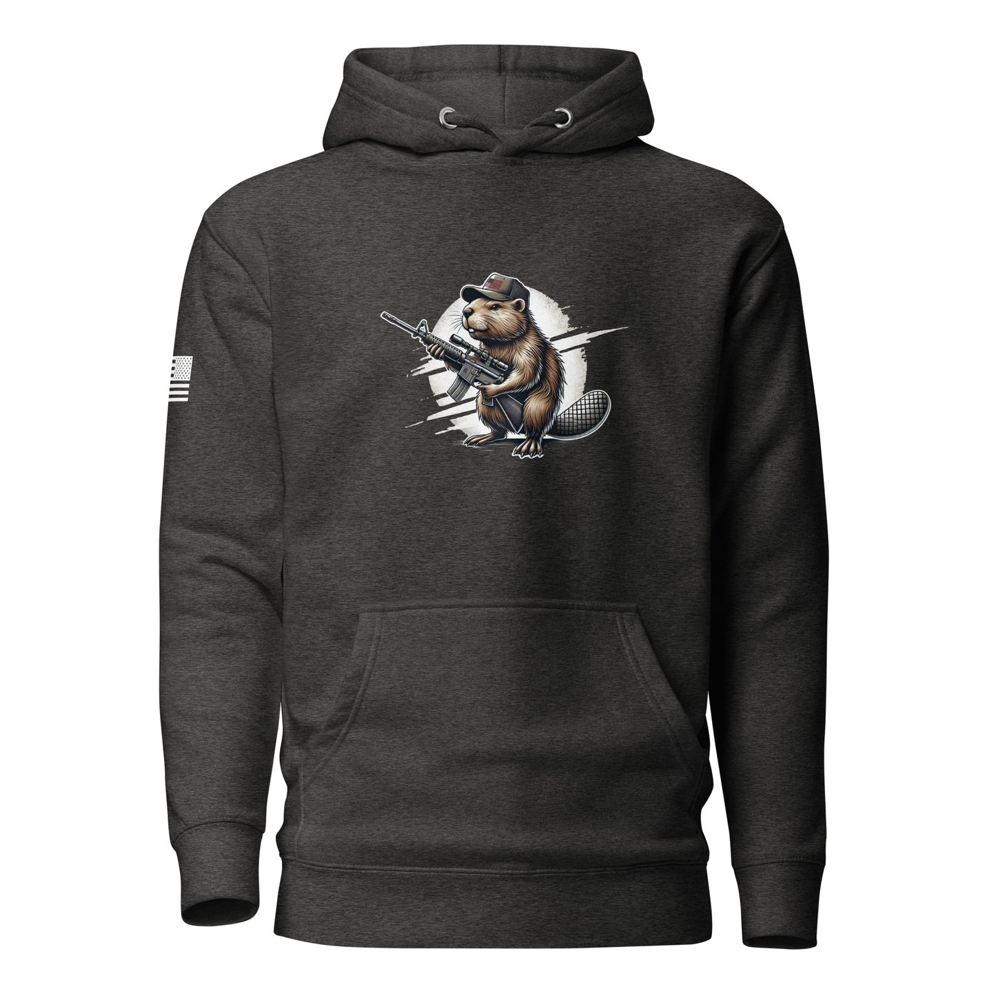 Patriotic Gun Beaver | Premium Cotton Hoodie Cotton Hoodie Gun Beaver Charcoal Heather S 