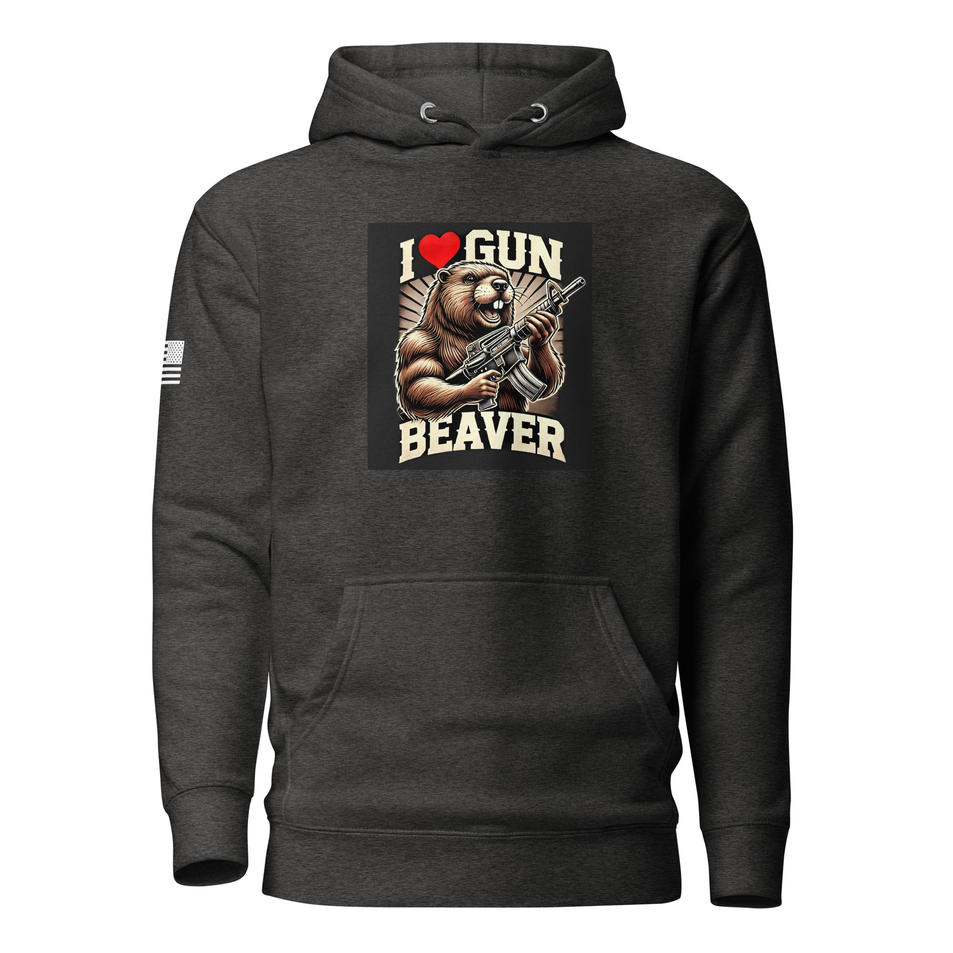 I Love Gun Beaver | Premium Cotton Hoodie Cotton Hoodie Gun Beaver Charcoal Heather S 