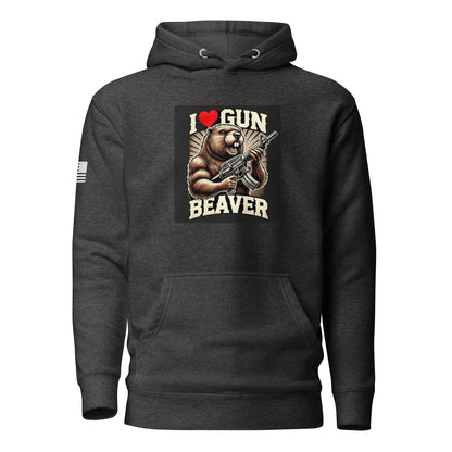 I Love Gun Beaver | Premium Cotton Hoodie Cotton Hoodie Gun Beaver Charcoal Heather S 