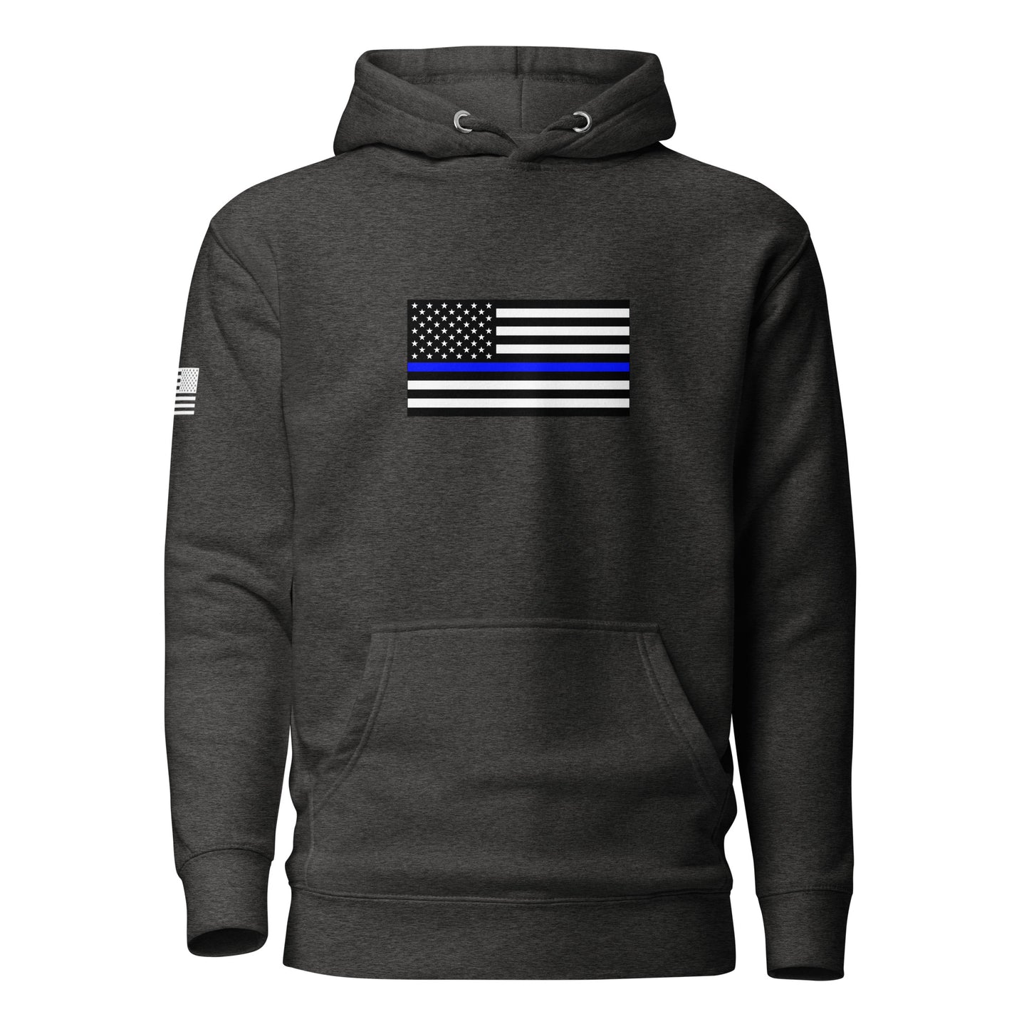 Thin Blue Line Flag | Premium Cotton Hoodie Cotton Hoodie Gun Beaver Charcoal Heather S 