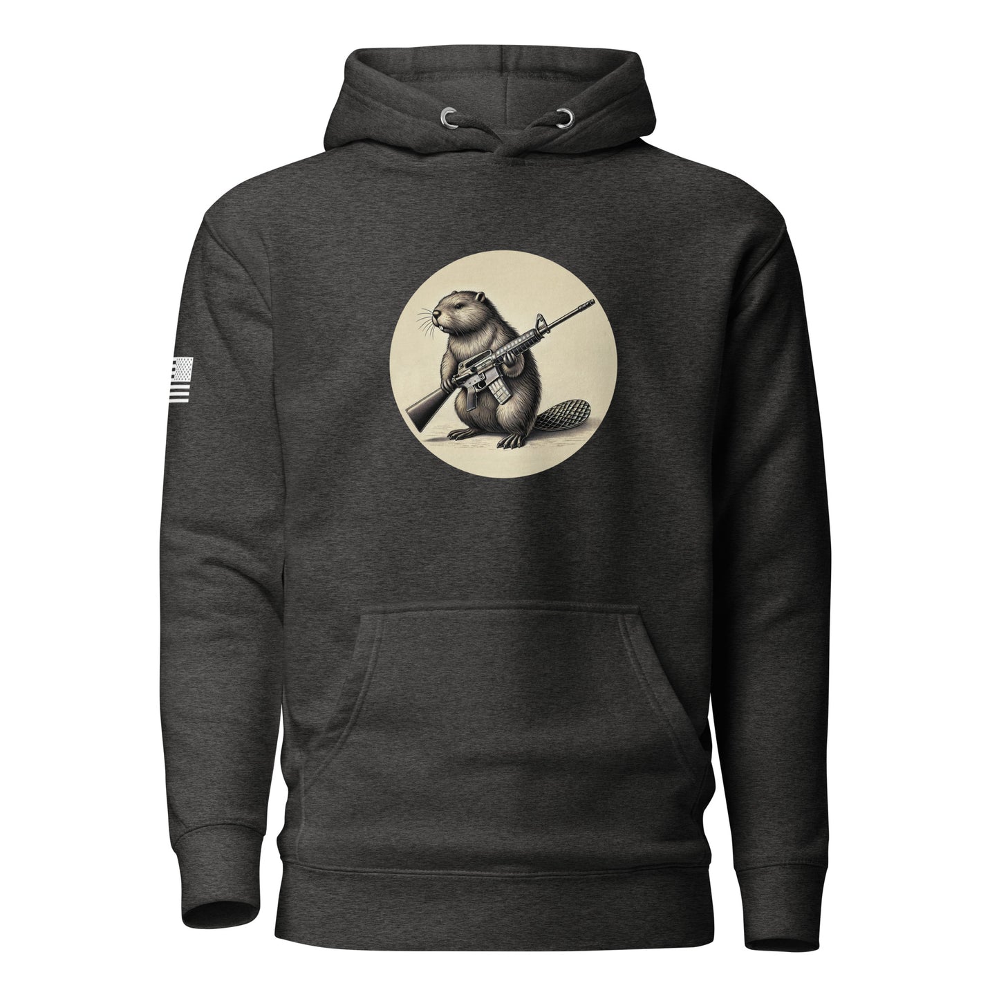 Strapped Beaver | Premium Cotton Hoodie Cotton Hoodie Gun Beaver Charcoal Heather S 