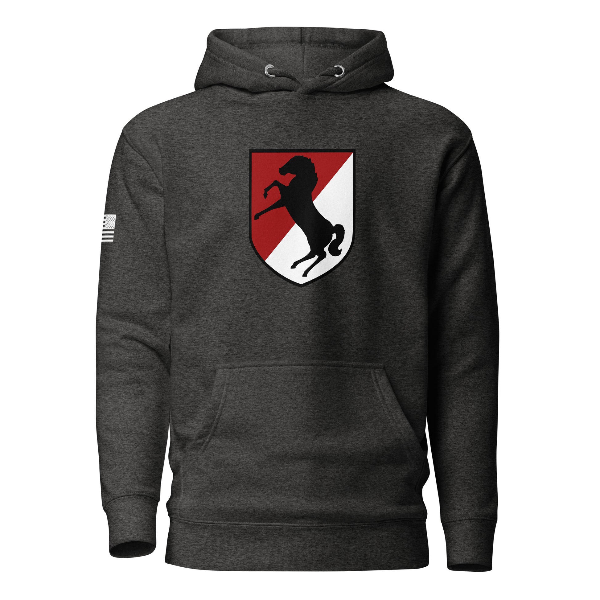 11th Armored Cavalry Regiment Insignia ("Blackhorse Regiment") | Premium Cotton Hoodie Cotton Hoodie Gun Beaver Charcoal Heather S 