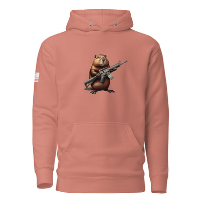 Gun Beaver Clutching Rifle | Premium Cotton Hoodie Cotton Hoodie Gun Beaver Dusty Rose S 