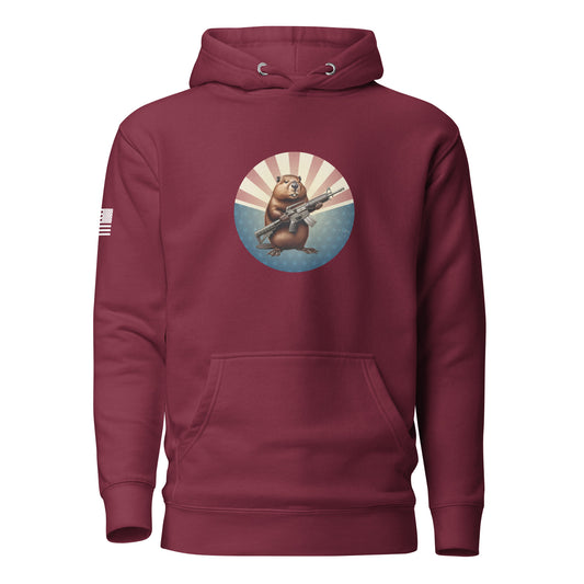 Gun Beaver Stars & Stripes | Premium Cotton Hoodie Cotton Hoodie Gun Beaver Maroon S 