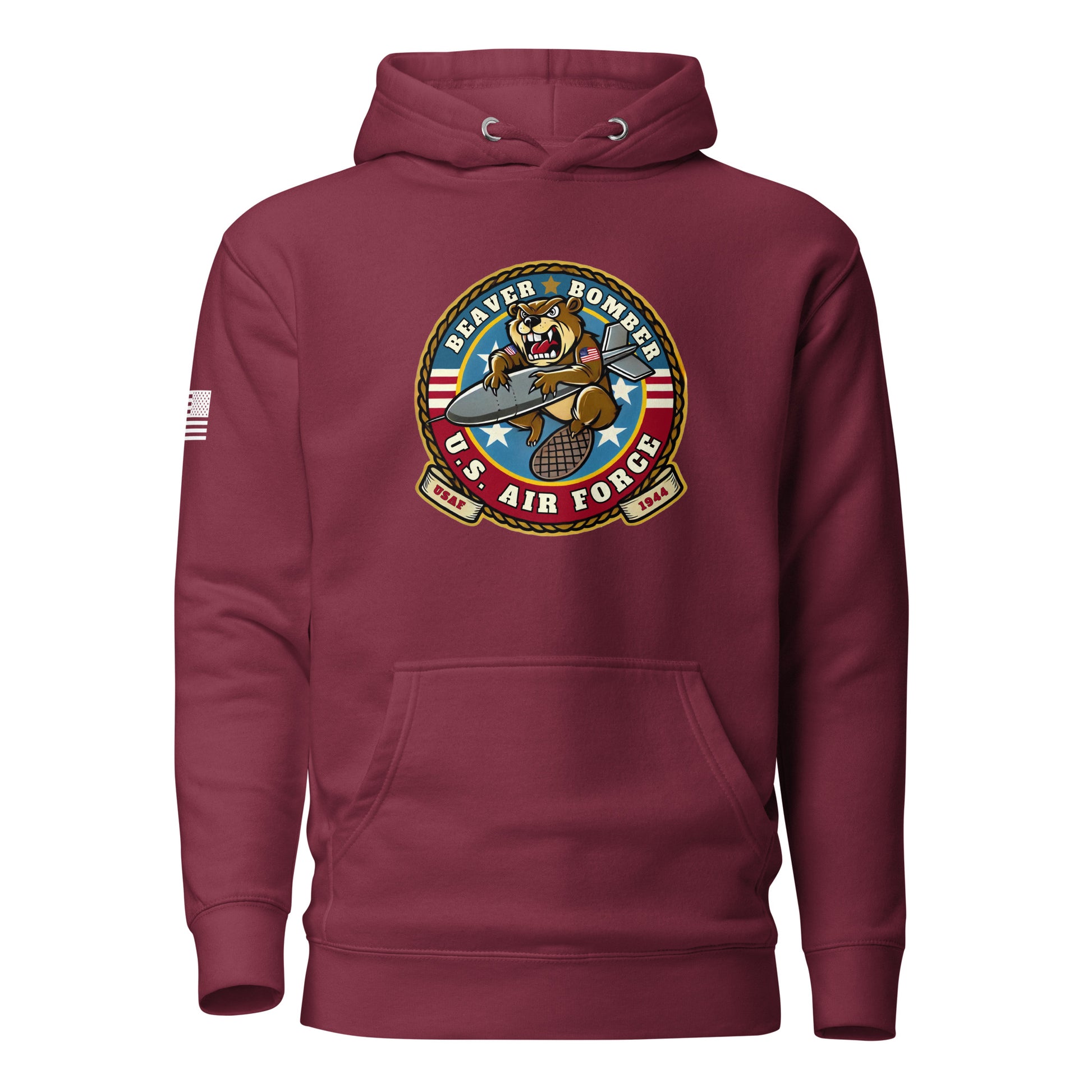 Gun Beaver Bomber Insignia | Premium Cotton Hoodie Cotton Hoodie Gun Beaver Maroon S 