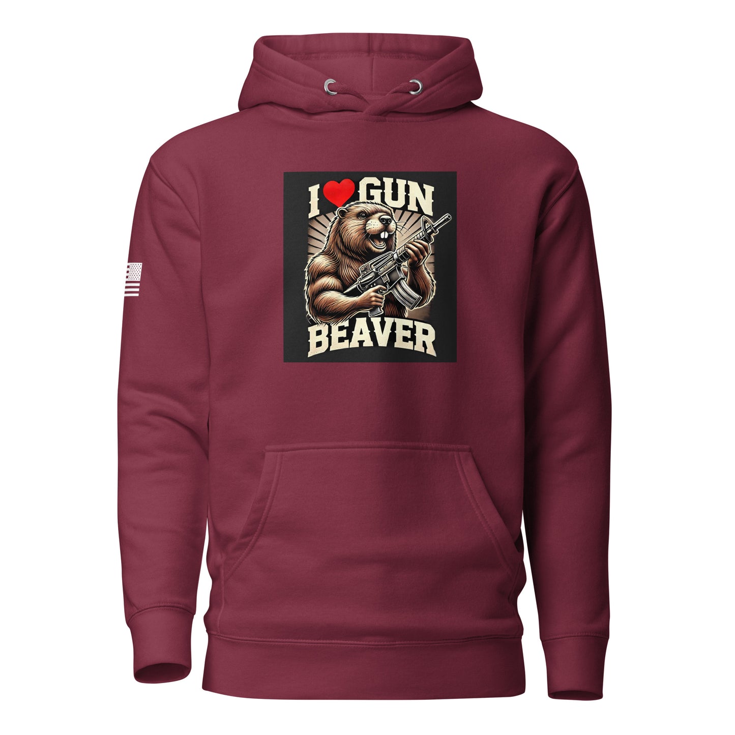 I Love Gun Beaver | Premium Cotton Hoodie Cotton Hoodie Gun Beaver Maroon S 