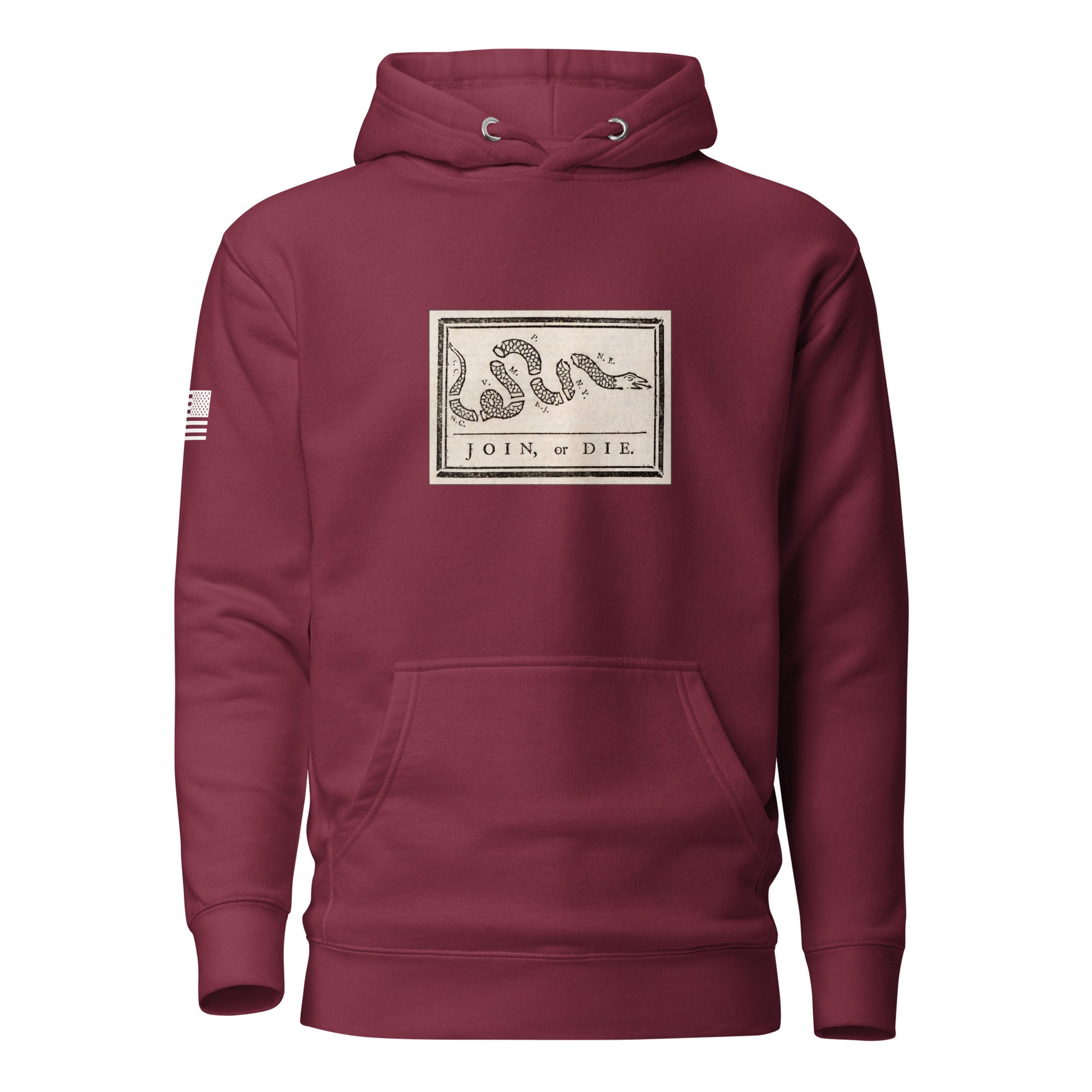 "Join or Die" Flag | Premium Cotton Hoodie Cotton Hoodie Gun Beaver Maroon S 