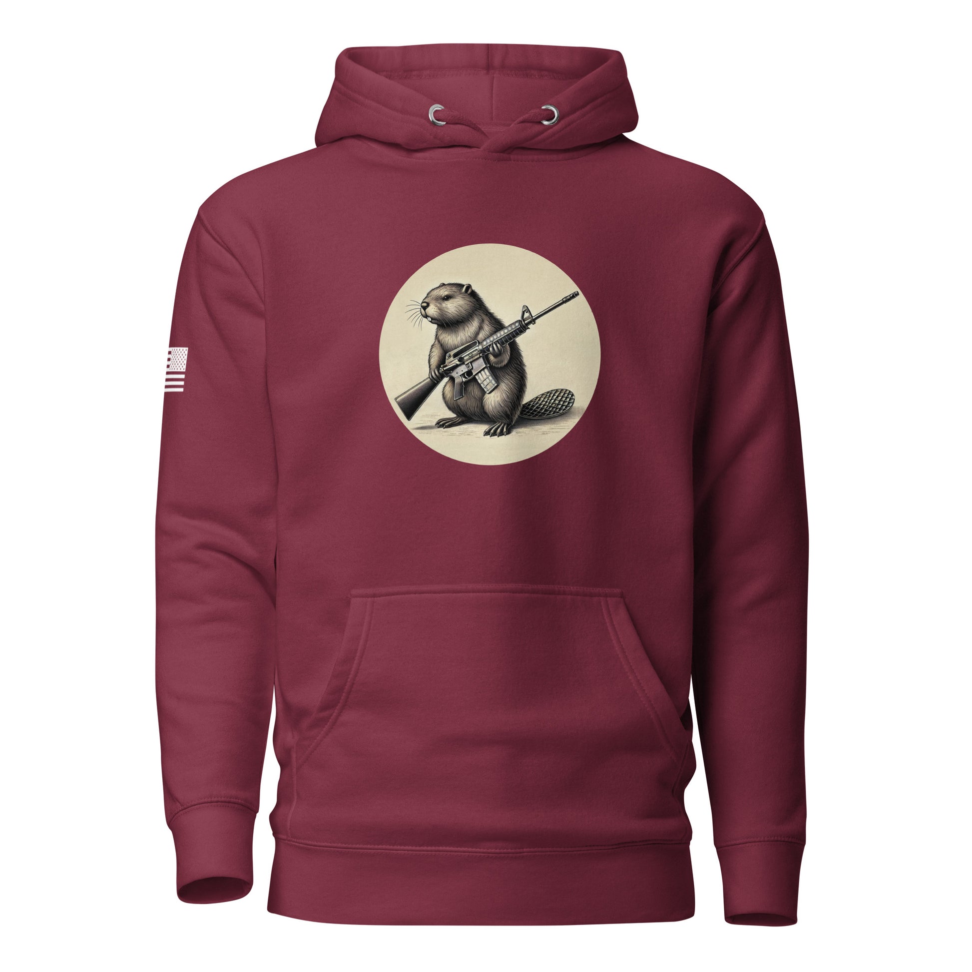 Strapped Beaver | Premium Cotton Hoodie Cotton Hoodie Gun Beaver Maroon S 