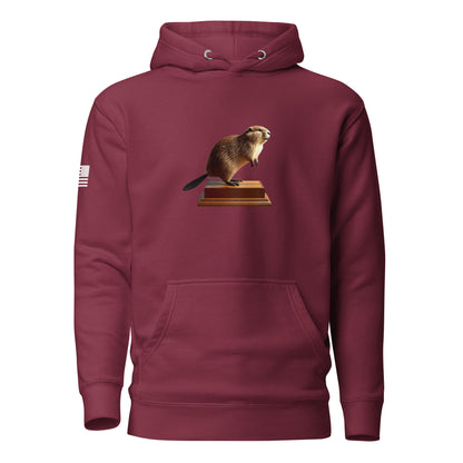 "Thank you. I just had it stuffed." Stuffed Beaver | Premium Cotton Hoodie Cotton Hoodie Gun Beaver Maroon S 