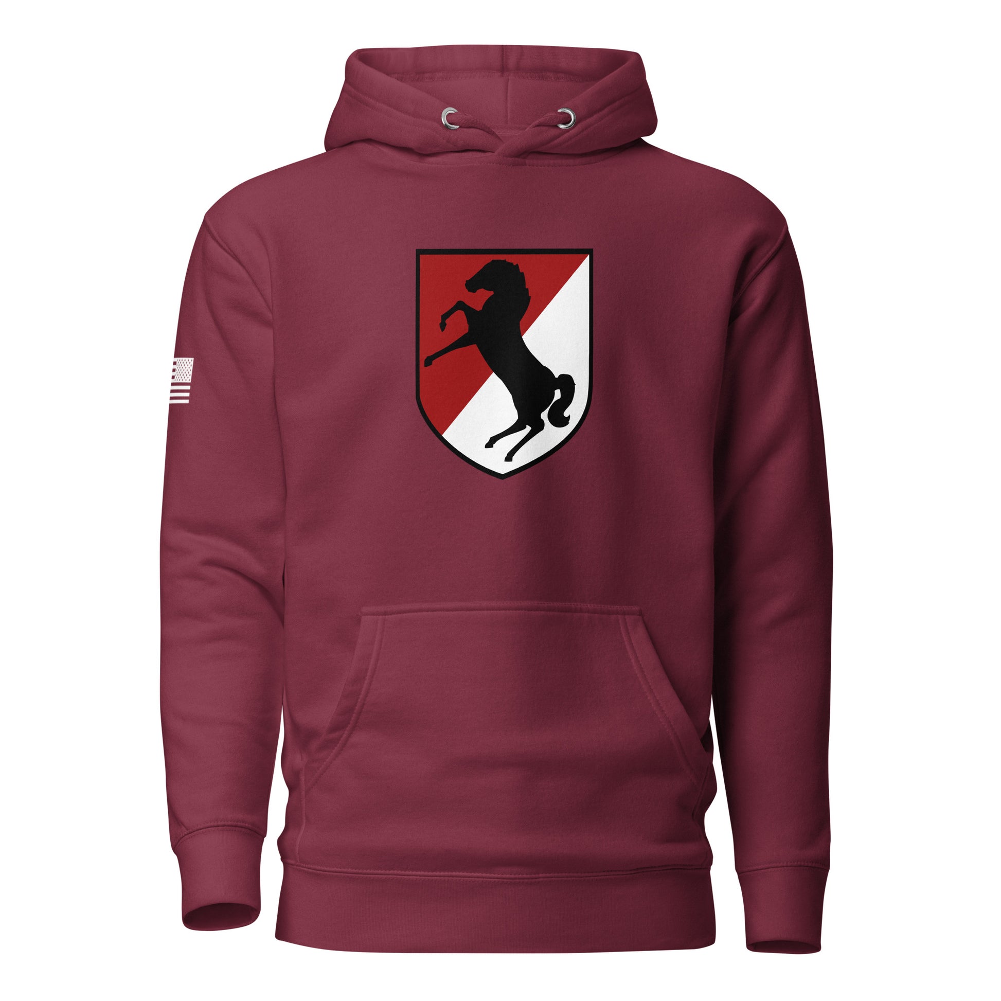 11th Armored Cavalry Regiment Insignia ("Blackhorse Regiment") | Premium Cotton Hoodie Cotton Hoodie Gun Beaver Maroon S 