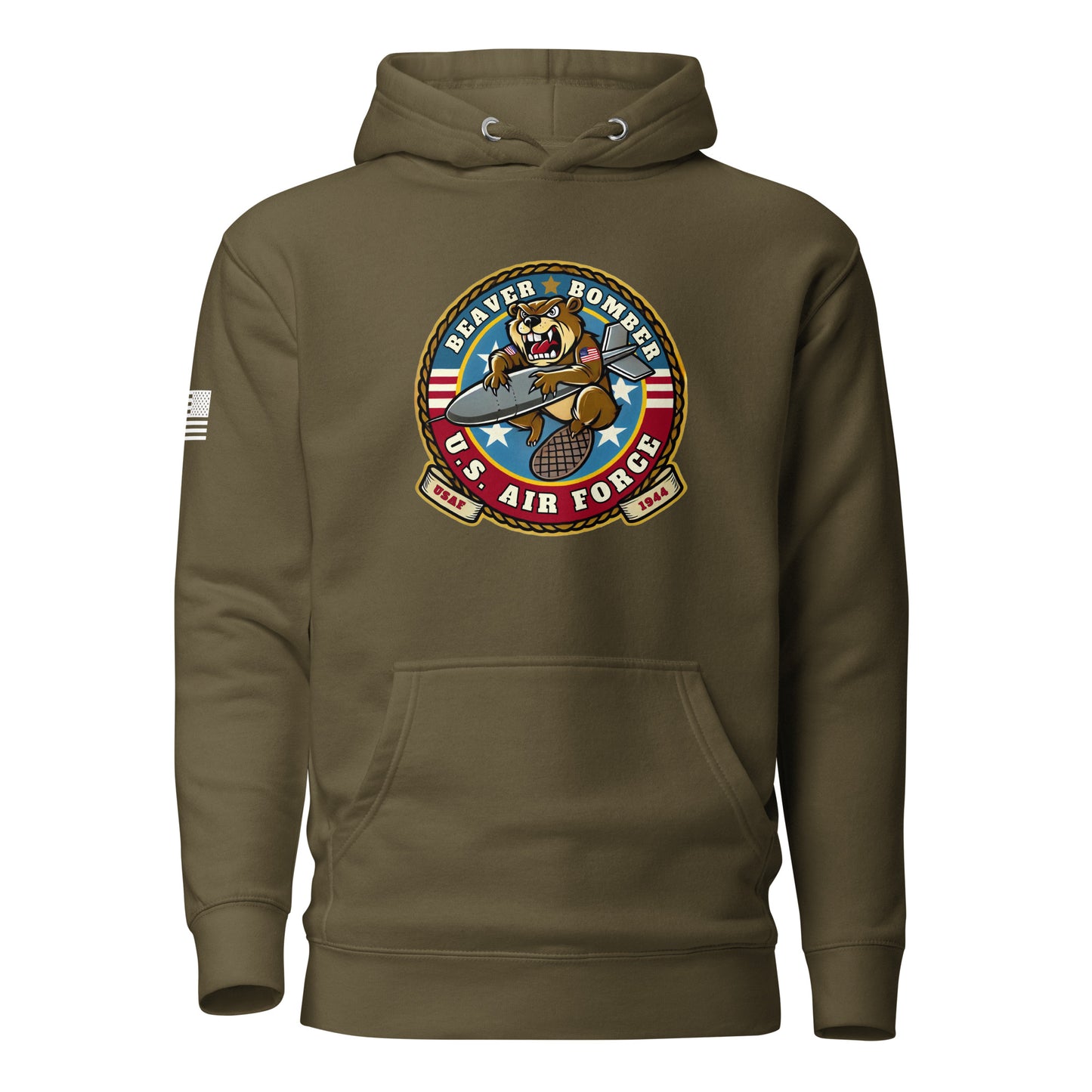 Gun Beaver Bomber Insignia | Premium Cotton Hoodie Cotton Hoodie Gun Beaver Military Green S 