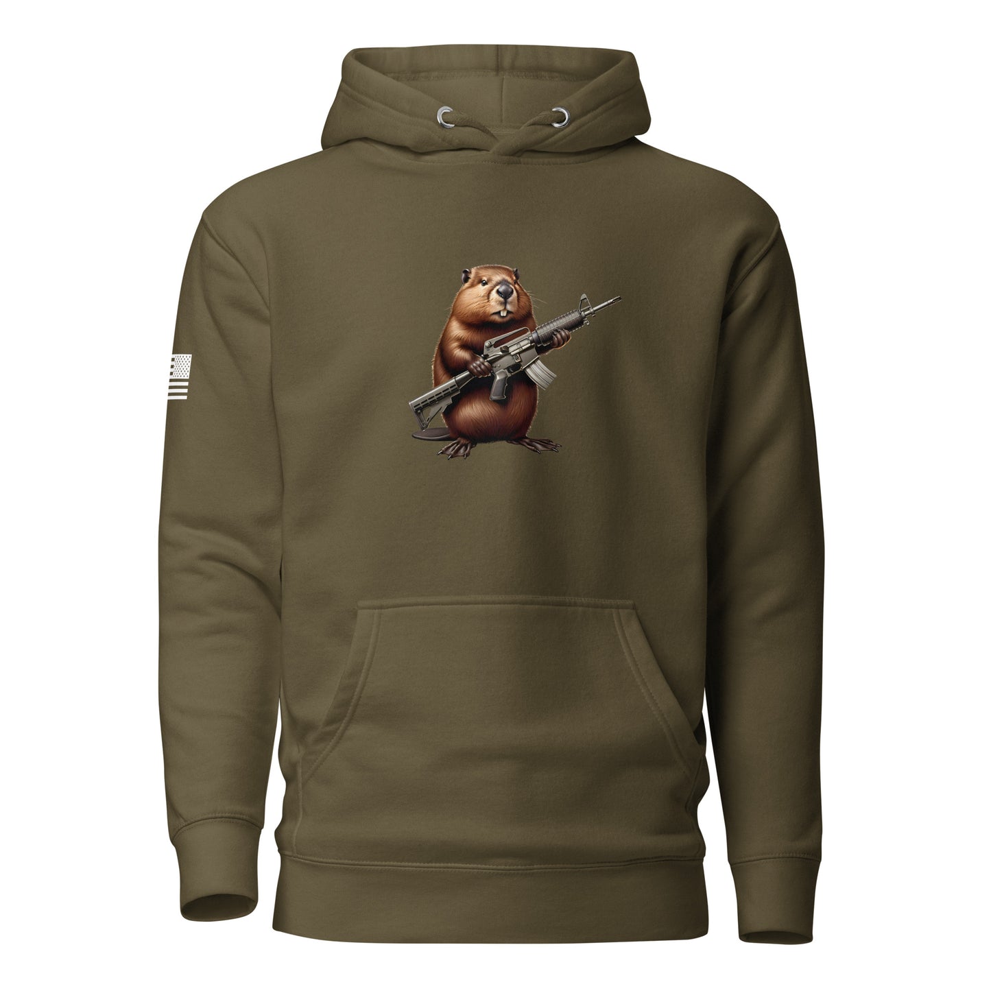 Gun Beaver Clutching Rifle | Premium Cotton Hoodie Cotton Hoodie Gun Beaver Military Green S 