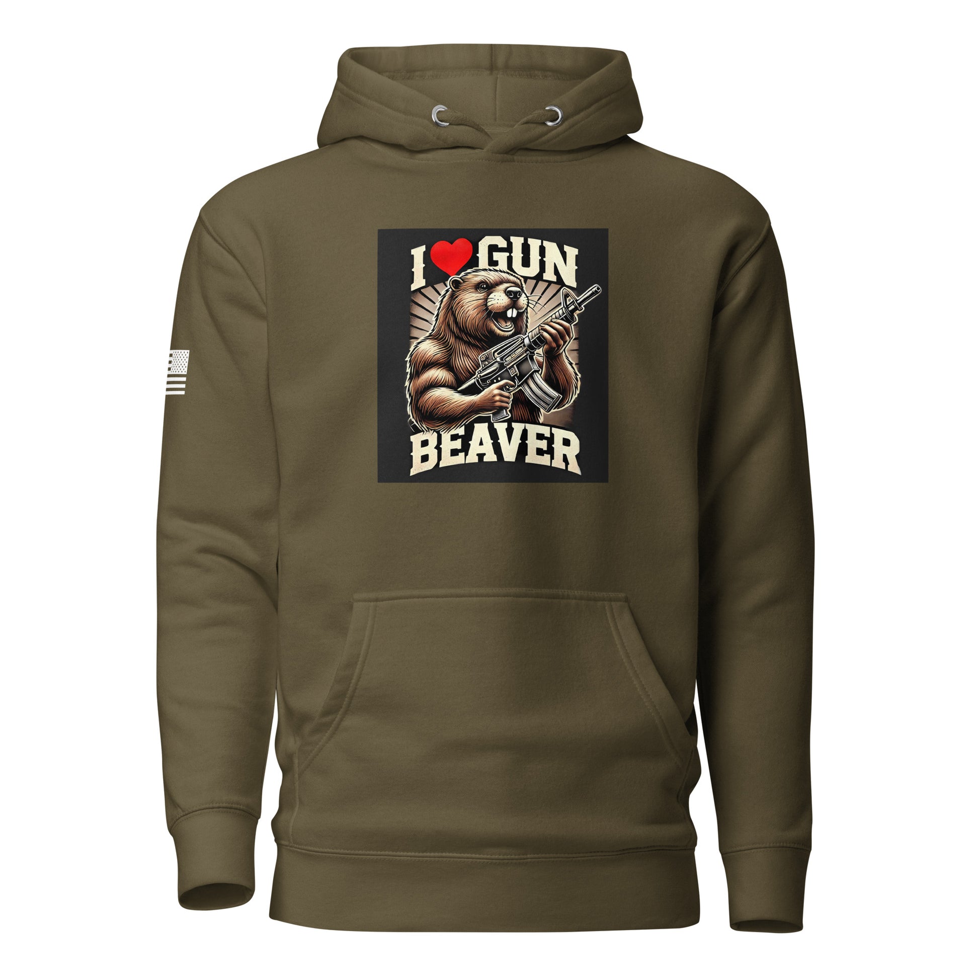 I Love Gun Beaver | Premium Cotton Hoodie Cotton Hoodie Gun Beaver Military Green S 