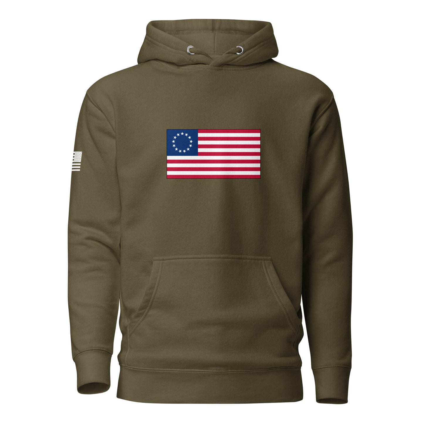 Betsy Ross Flag | Premium Cotton Hoodie Cotton Hoodie Gun Beaver Military Green S 