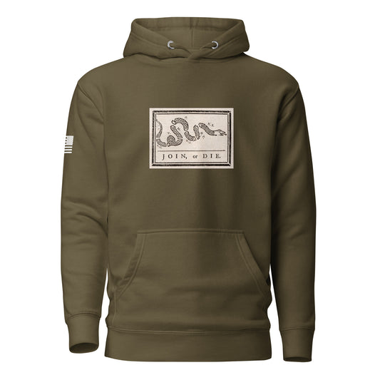 "Join or Die" Flag | Premium Cotton Hoodie Cotton Hoodie Gun Beaver Military Green S 