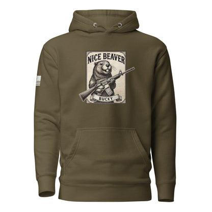 "Nice Beaver!" | Premium Cotton Hoodie Cotton Hoodie Gun Beaver Military Green S 