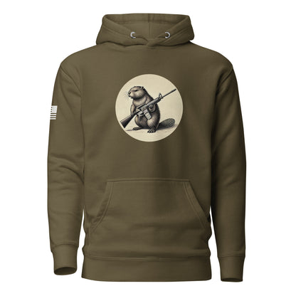 Strapped Beaver | Premium Cotton Hoodie Cotton Hoodie Gun Beaver Military Green S 