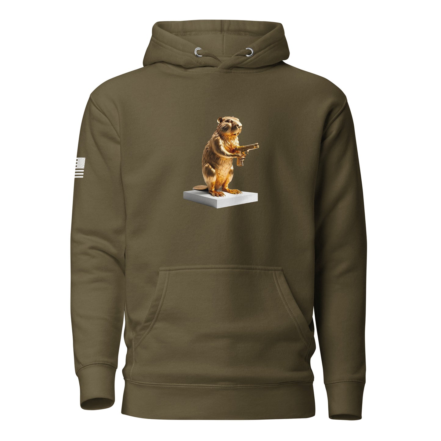 Golden Gun Beaver Trophy | Premium Cotton Hoodie Cotton Hoodie Gun Beaver Military Green S 