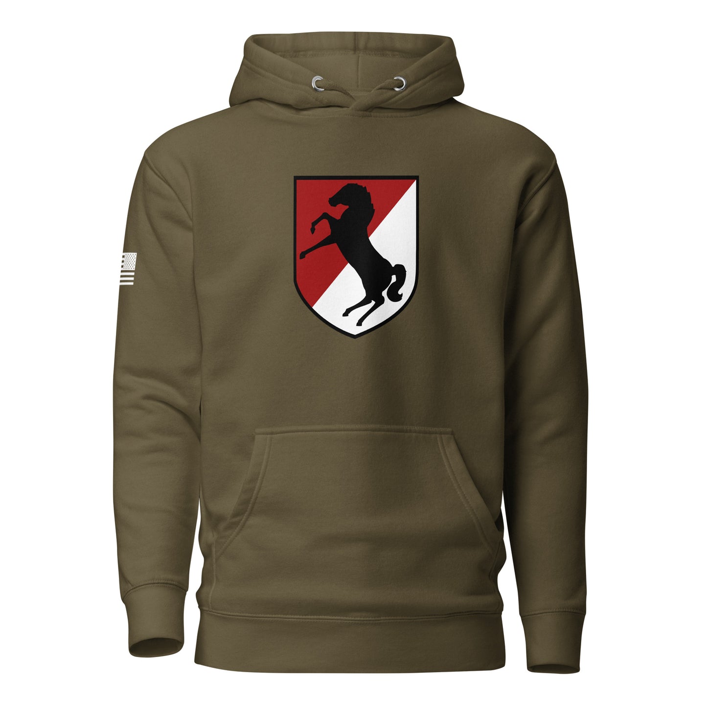 11th Armored Cavalry Regiment Insignia ("Blackhorse Regiment") | Premium Cotton Hoodie Cotton Hoodie Gun Beaver Military Green S 