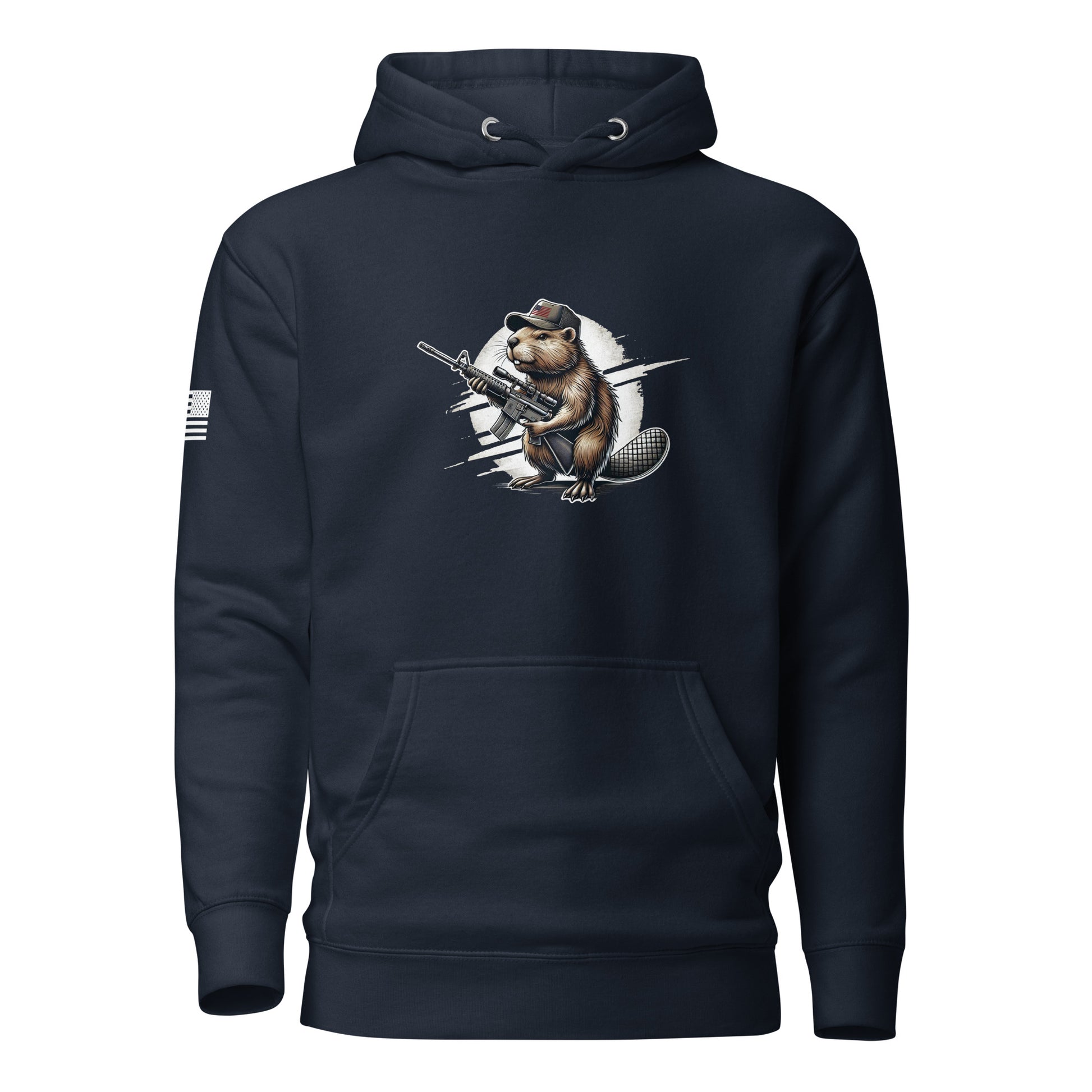 Patriotic Gun Beaver | Premium Cotton Hoodie Cotton Hoodie Gun Beaver Navy Blazer S 