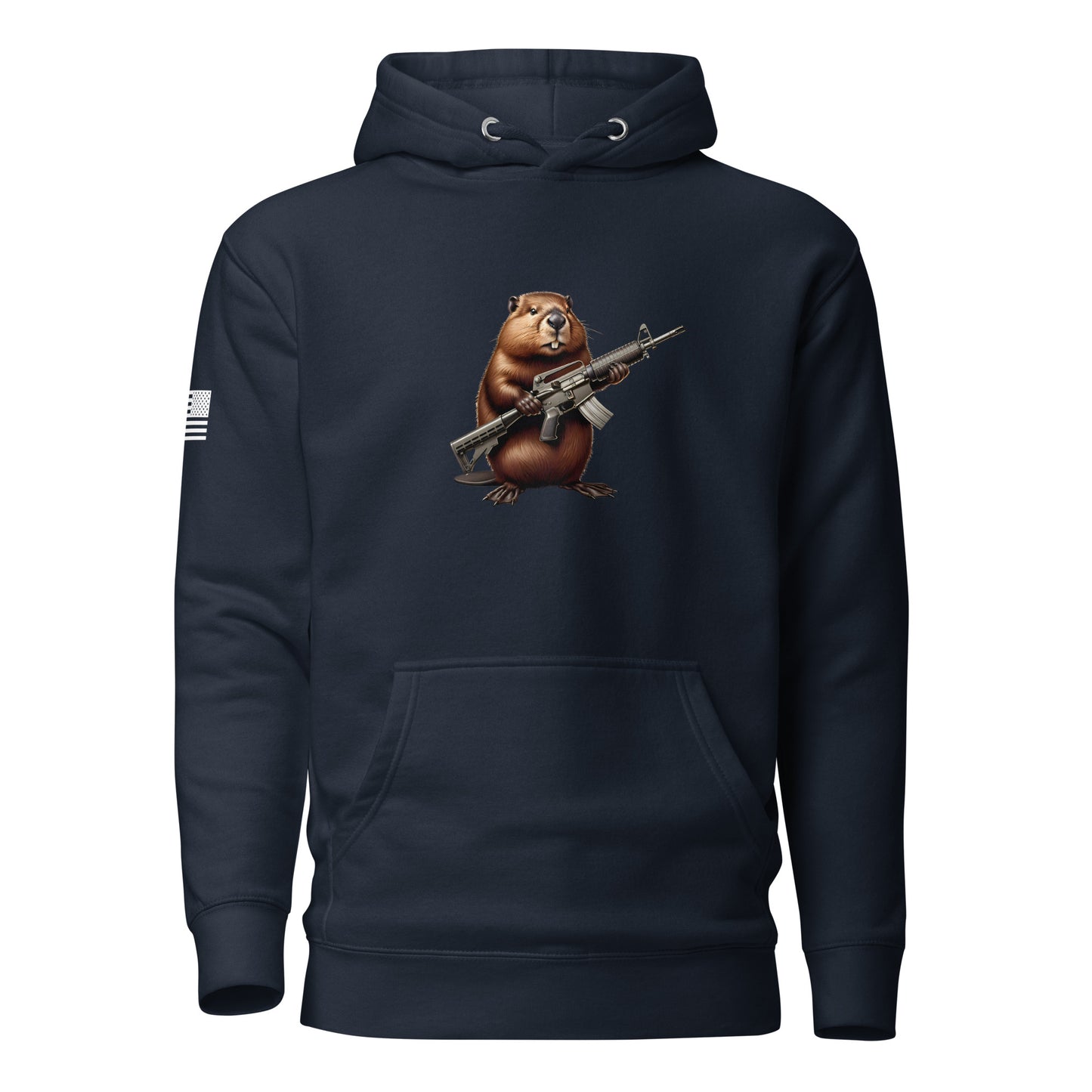 Gun Beaver Clutching Rifle | Premium Cotton Hoodie Cotton Hoodie Gun Beaver Navy Blazer S 