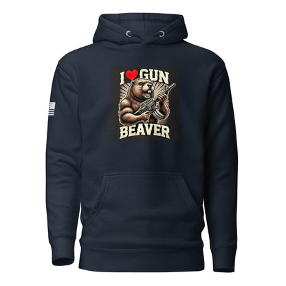 I Love Gun Beaver | Premium Cotton Hoodie Cotton Hoodie Gun Beaver Navy Blazer S 